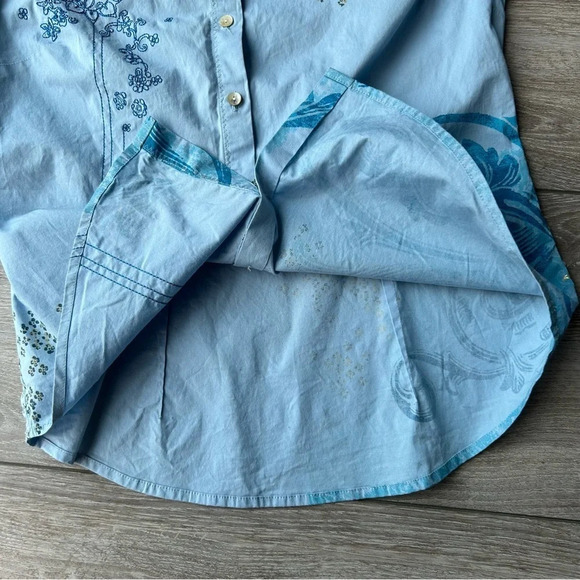 Indigo Palms Paisley Embroidered  Novelty Bohemian Button Down Shirt - Picture 6 of 16